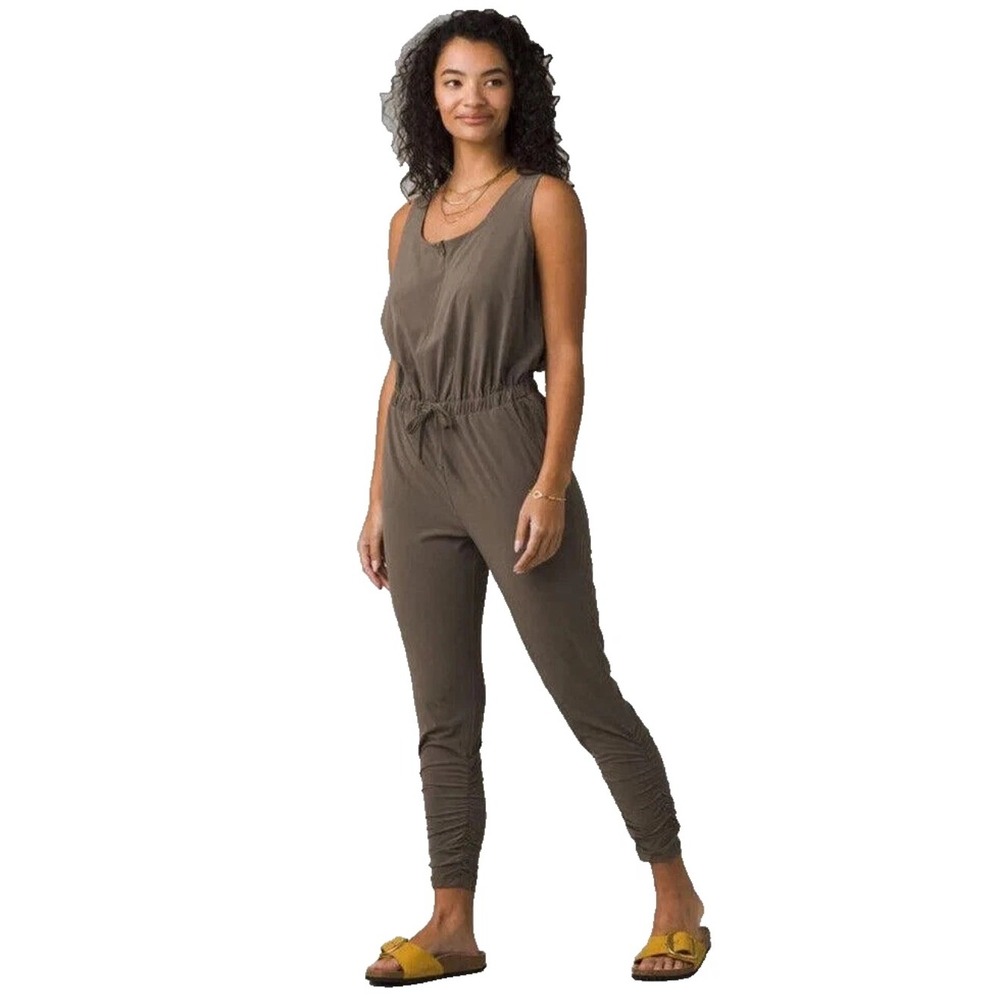 PrAna Railay Jumpsuit Slate Olive Green Sleeveless Jogger Pockets XL NWOT
